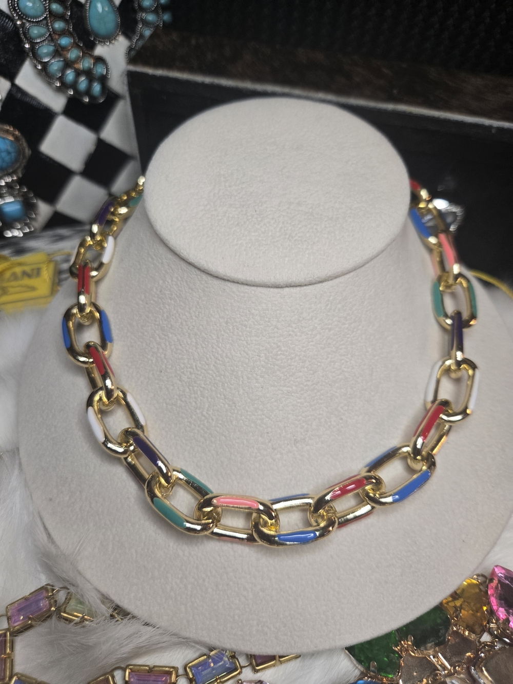 Gold Multi-Color Chain-Link Necklace - Women Jewelry